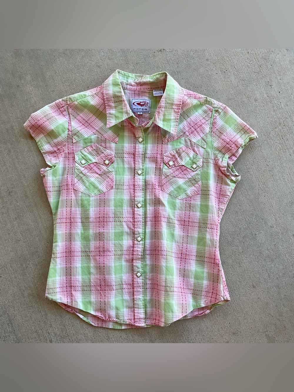 Roper pink and green plaid button up shirt Size M